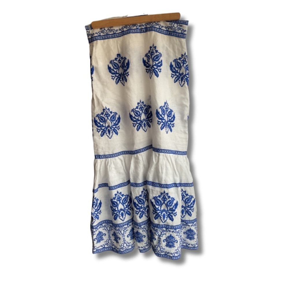 Zara NWOT White and Blue Tiered Midi Skirt